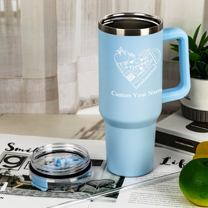 Gobelet isotherme personnalisé pour enseignant en acier inoxydable de 40 oz avec poignée et paille, tasse à café gravée avec nom personnalisé, isolation sous vide, pour enseignant - Product Image 6