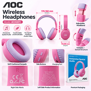 AOC Kinder Kabellose Kopfhörer Faltbare Stereo Over-Ear Headsets Komfortabel Verstellbar für Kinder Mädchen Jungen Outdoor - Product Image 3