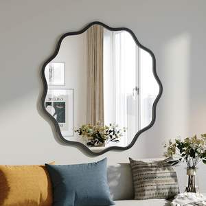 Espejo Redondo Ondulado de Cristal Brightify de 24 Pulgadas con Marco Metálico Negro, Espejo de Pared Circular para Sala de Estar y Baño para Hoteles - Product Image 3