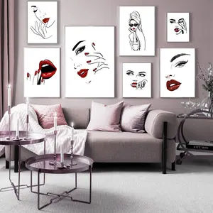 Immagini nordiche decorazione della camera da letto moda labbra rosse Poster per ciglia stampe per il trucco Modern Vogue Woman Wall Art