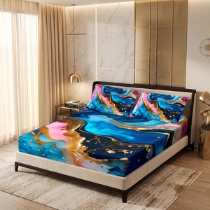 Juego de Sábanas de 3 Piezas con Diseño de Mármol Abstracto y Vetas Doradas, Patrón de Ágata, Bolsillos Profundos, para Cama Queen/King - Product Image 2