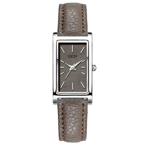 Montre à quartz pour femme avec cadran rectangulaire vintage et bracelet en cuir texturé, montre-bracelet élégante et minimaliste - Product Image 6