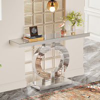 Tribesigns Table d'entrée moderne en argent Table de canapé en verre avec finition miroir, table console à miroir de 43 pouces avec base en forme de O