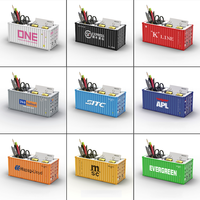 Cadeau de bureau créatif personnalisé 1:30 conteneur d'expédition modèle porte-stylo pour la promotion de bureau porte-crayon vase porte-stylo en plastique avec logo
