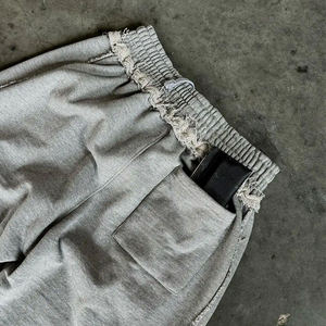 Custom Streetwear Distressed Sweat <strong>Pants</strong> French Terry Raw Hem Cotton Grey <strong>Baggy</strong> Wide Leg Oversized Men Sweatpants - Product Image 5