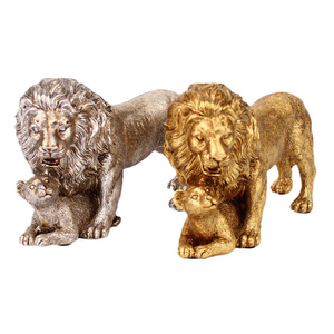 Sculture Decorative per la Casa, Statua Moderna di <span class=keywords><strong>Leone</strong></span> Dorato in Resina, Figurina di <span class=keywords><strong>Leone</strong></span> Padre e Figlio per Mobile TV, Ufficio, Soggiorno - Product Image 4
