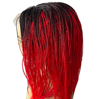 Perruque Dreadlock Synthétique Prête à Porter - Faite à la Machine, Locs Tressées à 3 Brins avec Dentelle Frontale pour Femmes, 12 Pouces Couleur Ombrée 1B/Rouge