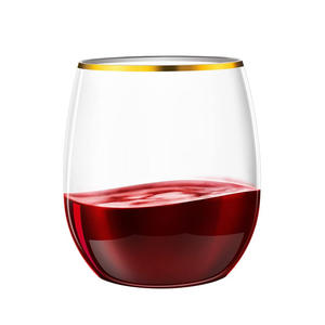 Verres à vin sans pied en plastique de 12 oz avec bord doré, réutilisables, personnalisables, fabriqués au Vietnam - Product Image 1