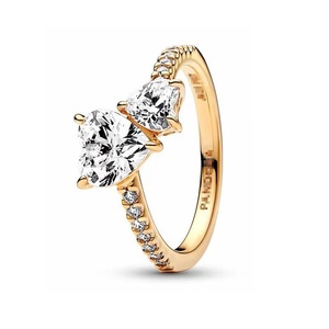 Anillos de Pareja Unisex <span class=keywords><strong>Pando</strong></span>, Chapados en Cobre Blanco, con Incrustaciones de Circonio en Forma de Corazón y Mariposa - Product Image 3