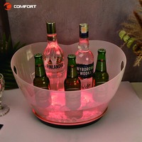 Seau à glace rafraîchissant pour vin, seaux à glace pour fêtes, logo personnalisé, 12L, seau à glace carré en plastique minimaliste, durable, avec LED clignotante