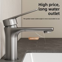 Robinet moderne minimaliste en acier inoxydable brossé à trou unique, avec valve en céramique, eau chaude/froide pour lavabo, salles de bain et meubles-lavabos.