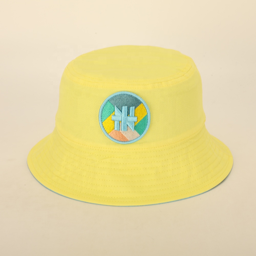 Wholesale Bulk Custom Embroidery Logo Women Cotton Bucket Cap Double-sided Summer Fisherman Reversible Sun Bucket Hat