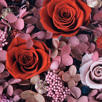 Vente chaude De Luxe Réel Naturel Boîte Carrée Fleur Séchée Préservé Hortensia Fleur Éternelle Rose Boîte-Cadeau Pour La Saint Valentin Cadeau
