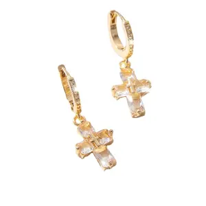 Fashion Cross Hanging Earrings with Zircon Cross Religious Design Jewelry