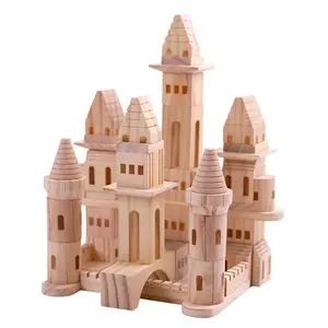 Original wood color castle Building Blocks Stack Stack High Patchwork build toy Scene Shape Cognitive Puzzle Toys Wooden