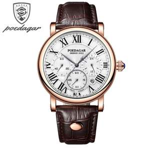 POEDAGAR 986 Reloj de Cuarzo de Lujo para Hombre, de las 10 Mejores Marcas, Correa de Cuero, 3 Esferas, Cronógrafo, en Stock, Fabricante de Relojes de Negocios - Product Image 5