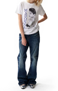 Summer Loose American-style Trendy Short-Sleeve <strong>T</strong>-<strong>Shirt</strong> with Washed Distressed Finish &amp; Classic <strong>MADONNA</strong> Logo Print - Product Image 2