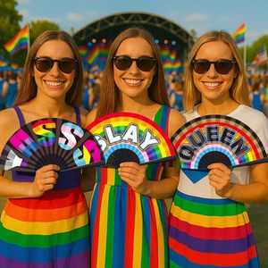 Vente en gros d'éventails en papier Rainbow Pride Éventails publicitaires portatifs Éventails pliants logo personnalisé drapeau hawaïen en plastique imprimé - Product Image 6