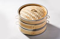 Cuiseur vapeur en bambou de qualité alimentaire chinoise 21 cm, 2 couches, 2 L, avec couvercle en bambou, pour raviolis, dim sum, pains, riz, légumes, poulet, fruits de mer, écologique