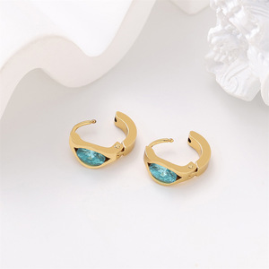 Pendientes de cristal de moda Clips para las orejas Luz de lujo Joyería de gama alta Oro Acero inoxidable Decoración simple - Product Image 3