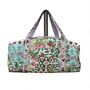 Perfect Handmade Quilted Cotton Duffle <b>Bag</b> Large Weekender Travel <b>Bag</b> with Block Printed Design Women's <b>Overnight</b> Hand Luggage - Product Image 1