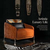 Fauteuil individuel de luxe moderne de designer italien, en cuir bionique froissé et velours, pour villa, hôtel, salon, mobilier d'appoint