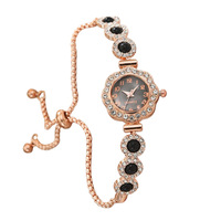 Elegante Reloj de Pulsera Ajustable con Incrustaciones de Circonitas en Forma de Flor, Chapado en Oro Rosa, para Mujer, con Logotipo Personalizado