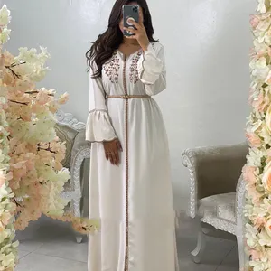 Luxurious Plain High Waist Slim Fit With Belt And Chest beads Cross Design Maxi Traditional Muslim Clothing&Accessories