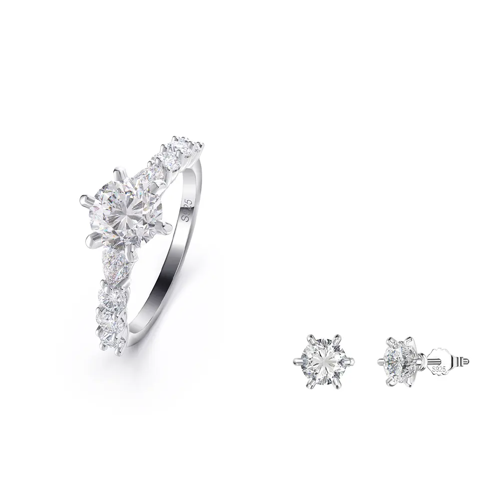 Rinntin SLZ clásico copo de nieve diamantes 8A Zirconia conjunto de joyas 925 pendientes de plata esterlina anillo para mujer regalo