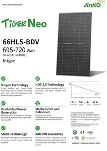 แผงโซลาร์เซลล์ Jinko 700 วัตต์ รุ่น Jinko Tiger Neo N-type Bifacial Pv Module JKMxxxN-66HL5-BDV 695-720W พร้อมเทคโนโลยี TOPCon - Product Image 2