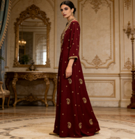 Robe Jalabiya de luxe du Moyen-Orient, ornée de perles dorées, avec manches 3/4 et col en U, style kaftan modeste pour les occasions de fête de l'Aïd