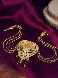 Pin de Pelo Chapado en Oro de Moda para Mujer, Accesorio Tradicional para Moño con Cadenas de Cuentas, Ideal para Novias y Eventos Festivos - Product Image 4