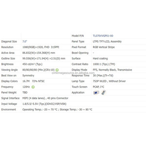Panel de pantalla LCD de 7,0 pulgadas, interfaz 1080*1920 LVDS, adecuado para uso industrial/automotriz - Product Image 3