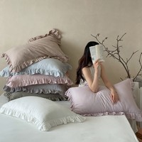 Set selimut katun warna polos Modern Perancis, lapisan ganda 200TC Anti debu benang tungau ramah kulit semua musim