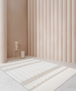 พรมตกแต่งบ้านสไตล์โมเดิร์น คอลเลคชั่นโนรา รุ่นใหม่<span class=keywords><strong>ล่าสุด</strong></span> สีขาวและเขียว ลายตัดวง ปี 2023 ดีไซน์ใหม่ ผลิตด้วยเครื่องจักร กันลื่น ป้องกันคราบ - Product Image 4