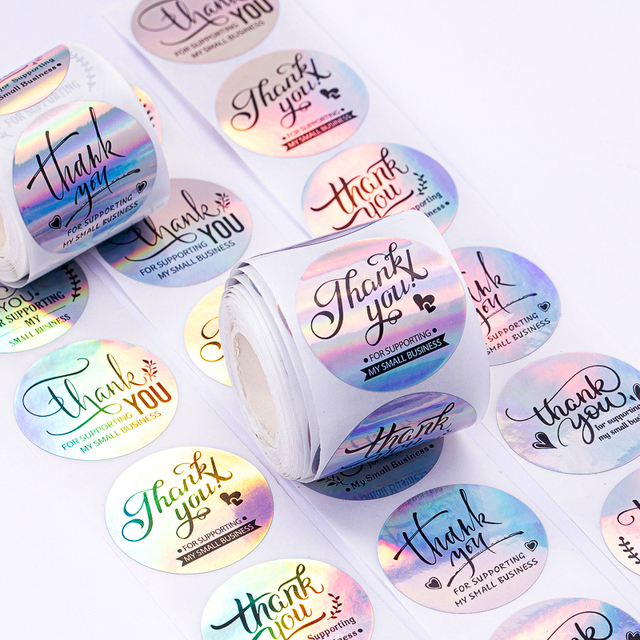 Custom Holographic Rainbow Logo Packages-Business Brand Round Vinyl Labels Adhesive Circle Roll Stickers