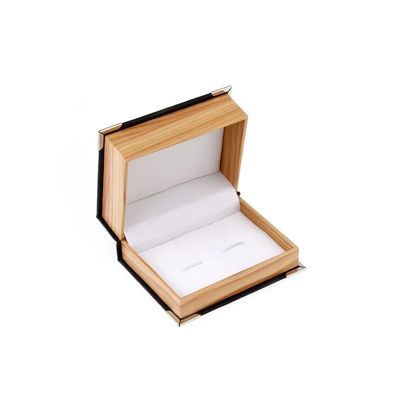Papier grain de bois haut de gamme + boîtes à bijoux en cuir PU vitrine élégante pour boutons de manchette