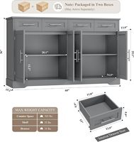 Buffet de cuisine gris haut avec 4 tiroirs, grand meuble de bar à café, table de buffet moderne pour salle à manger et salon