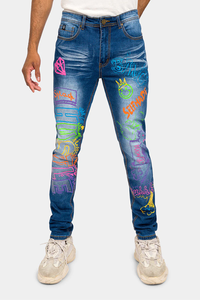 Nuovo Design di alta qualità con stampa Graffiti <span class=keywords><strong>Jeans</strong></span> in Denim a <span class=keywords><strong>vita</strong></span> <span class=keywords><strong>bassa</strong></span> pantaloni <span class=keywords><strong>Jeans</strong></span> personalizzati da strada <span class=keywords><strong>Jeans</strong></span> Vintage sbiaditi da <span class=keywords><strong>uomo</strong></span> - Product Image 2