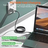 Kabel Data LED 100W, kabel pengisian daya Tipe C cepat dengan kabel Data LED, kepala ular paduan seng, tahan lama, USB C