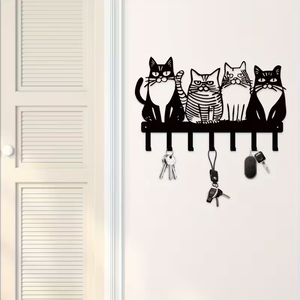 Porte-manteau mural multifonctionnel moderne en métal noir mat sculpté motif animal, sans perçage, <span class=keywords><strong>à</strong></span> un seul niveau, avec crochets <span class=keywords><strong>pour</strong></span> <span class=keywords><strong>clés</strong></span> - Product Image 5