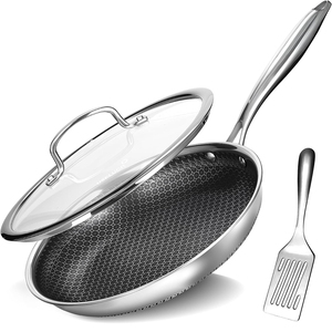 High Quality Triply Stainless Steel Ceramic Nonstick Saute <b>Pan</b> Honeycomb Design Glass Cover 4-5L Capacity <b>Induction</b> Ready Bottom - Product Image 1