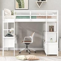 DNYN Lit surélevé pleine grandeur avec un bureau, quatre tiroirs de rangement et six étagères ouvertes pour chambre d'enfant, cadre de lit en bois massif