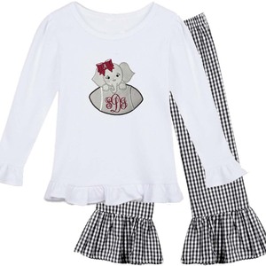 Completo da <span class=keywords><strong>bambina</strong></span> con Top bianco a maniche lunghe con spalline rosse e <span class=keywords><strong>pantaloni</strong></span> a quadretti neri - Product Image 1