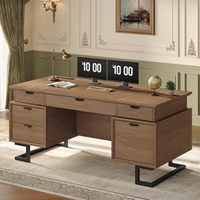 Bureau de direction en bois durable, directement de l'usine, avec tiroirs et double meuble de rangement