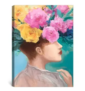 Handmade abstract woman figure flowers wall art human oil painting on canvas