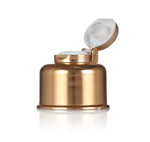 Wholesale UV aluminum shiny gold silver cosmetics plastic bottle bell shape flip top cap lid