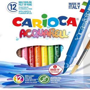Marqueurs d'aquarelle Carioca, 12 couleurs, pointe pinceau, PLA, non effaçables, non double face, ensemble de fournitures artistiques, fabriqué en Chine - Product Image 1