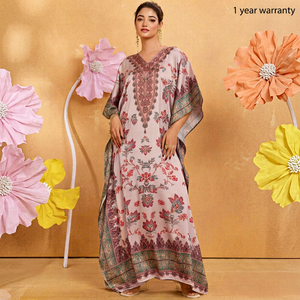High Quality Designer Turkish Style <b>Kaftan</b> Women Polyester Handmade Batwing Sleeves V Neck Regular Fit Flared Hem Midi Eid - Product Image 1