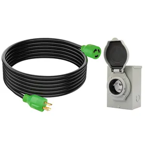 Cabo gerador de 30 Amp, 15FT e caixa de entrada de energia pré-perfurada, cabo de alimentação para RV resistente NEMA L5-30P/R, conector de bloqueio ETL torcido